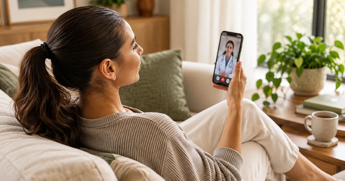 Paciente em teleconsulta em cardiologia por celular em ambiente doméstico